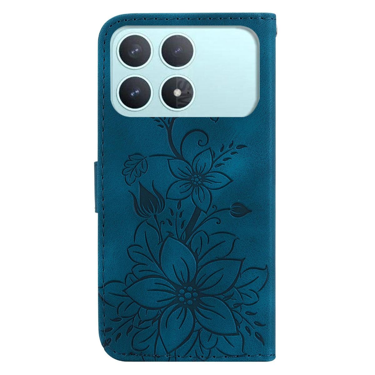 For Redmi K90 / Xiaomi Poco F8 Pro 5G Lily Embossed Leather Phone Case - Dark Blue - EDA006711025D
