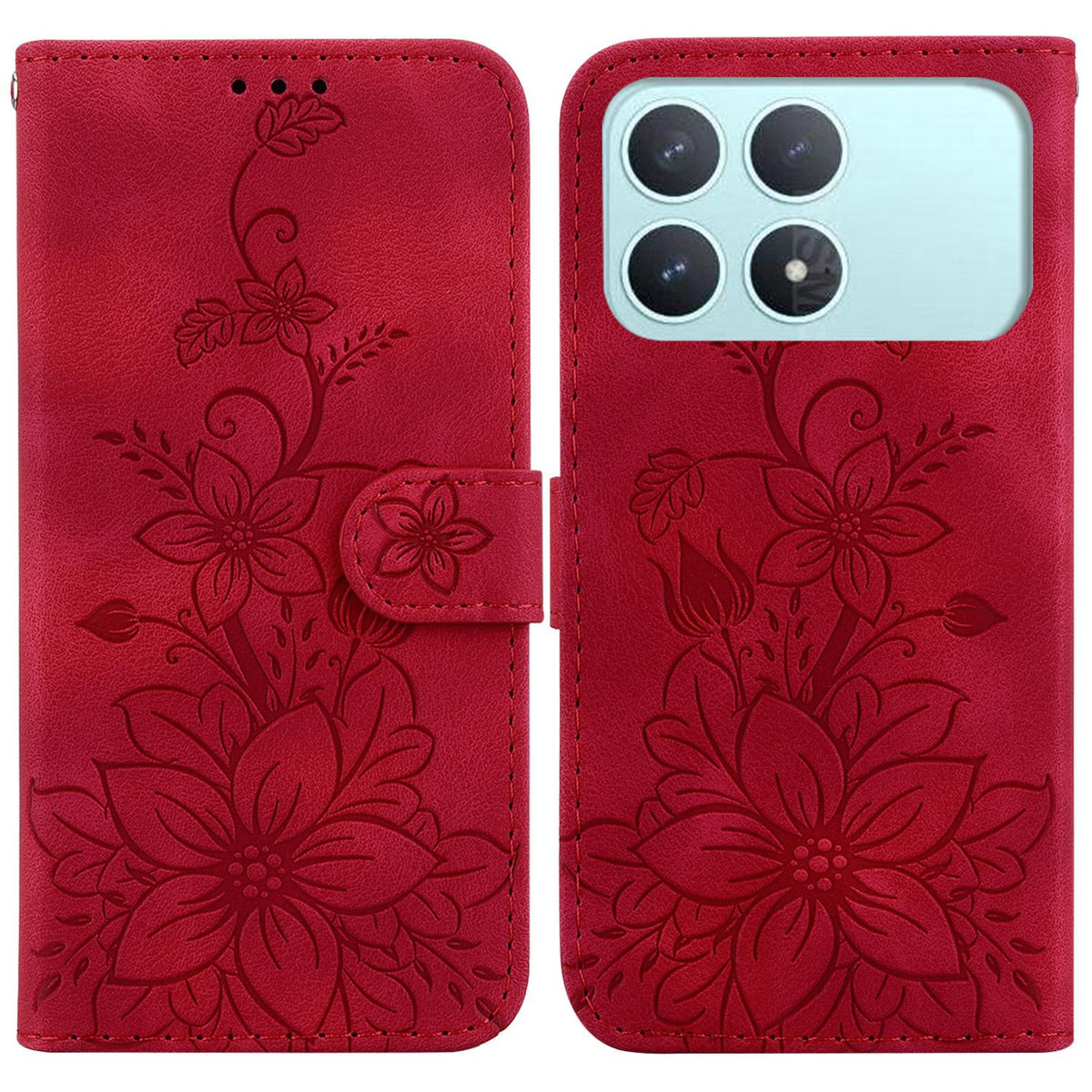 For Redmi K90 / Xiaomi Poco F8 Pro 5G Lily Embossed Leather Phone Case - Red - EDA006711025E