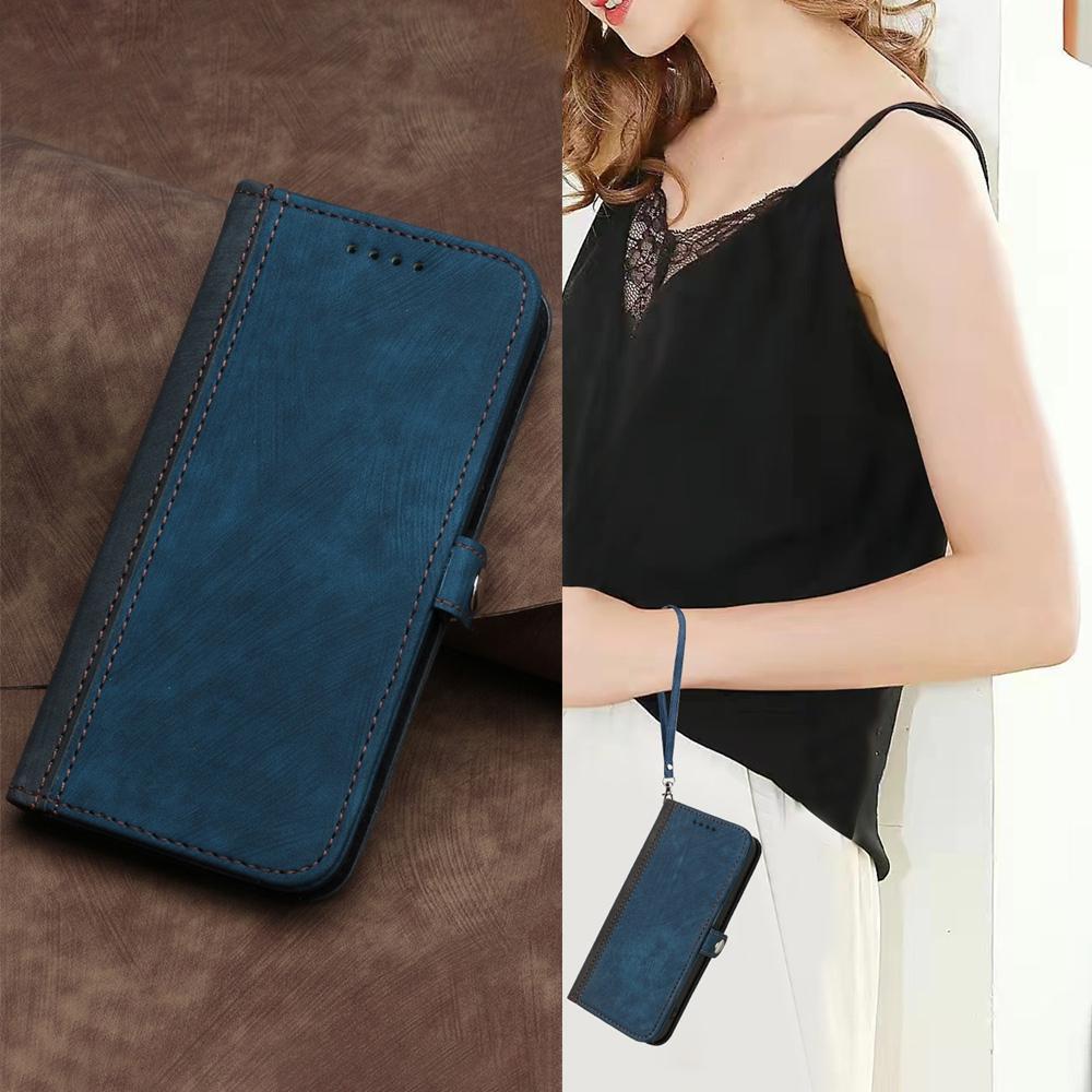 For Redmi K90 Pro Max / Poco F8 Ultra Side Buckle Double Fold Hand Strap Leather Phone Case(Royal Blue)