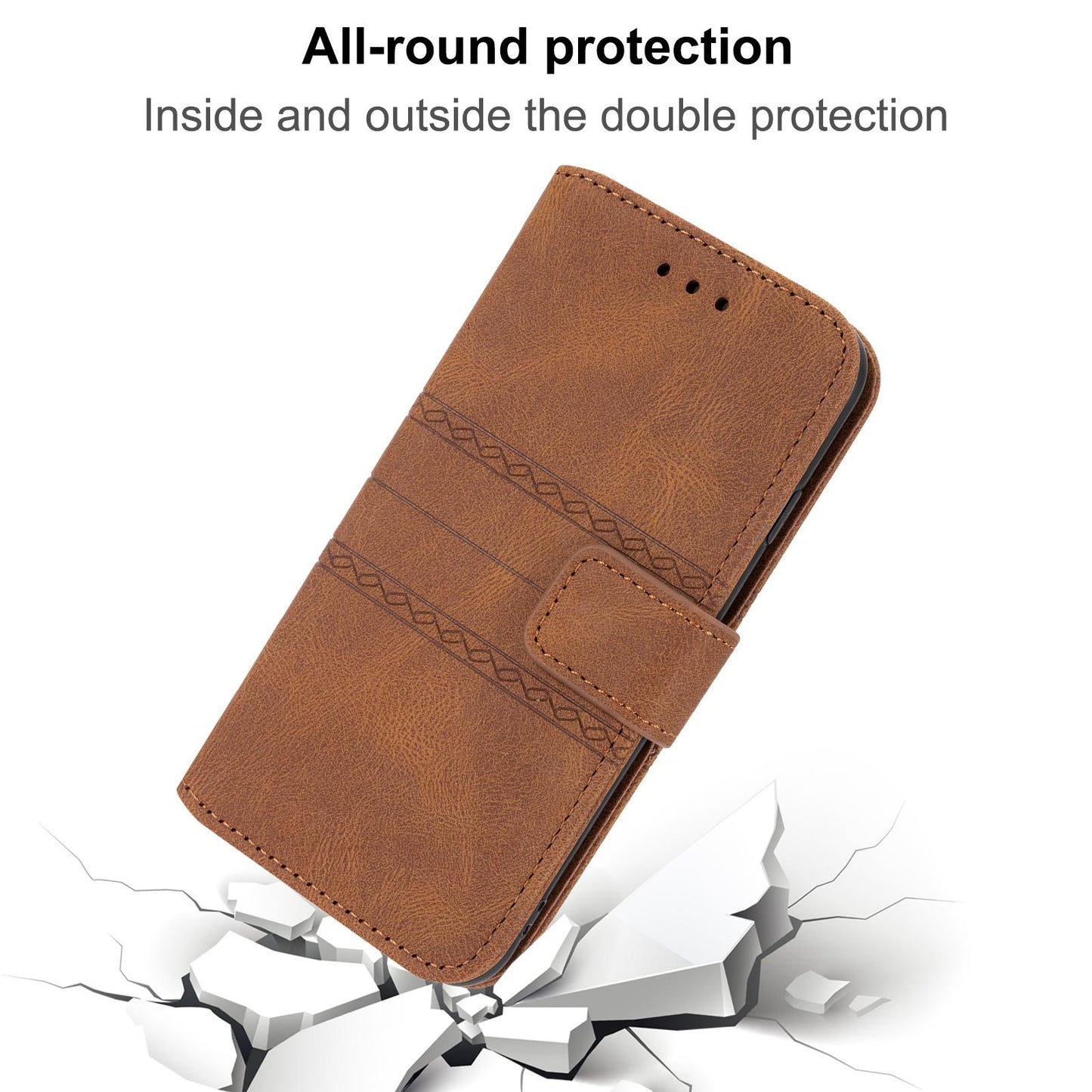 For Redmi K90 Pro Max / Poco F8 Ultra Embossed Stripes Skin Feel Leather Phone Case(Brown)
