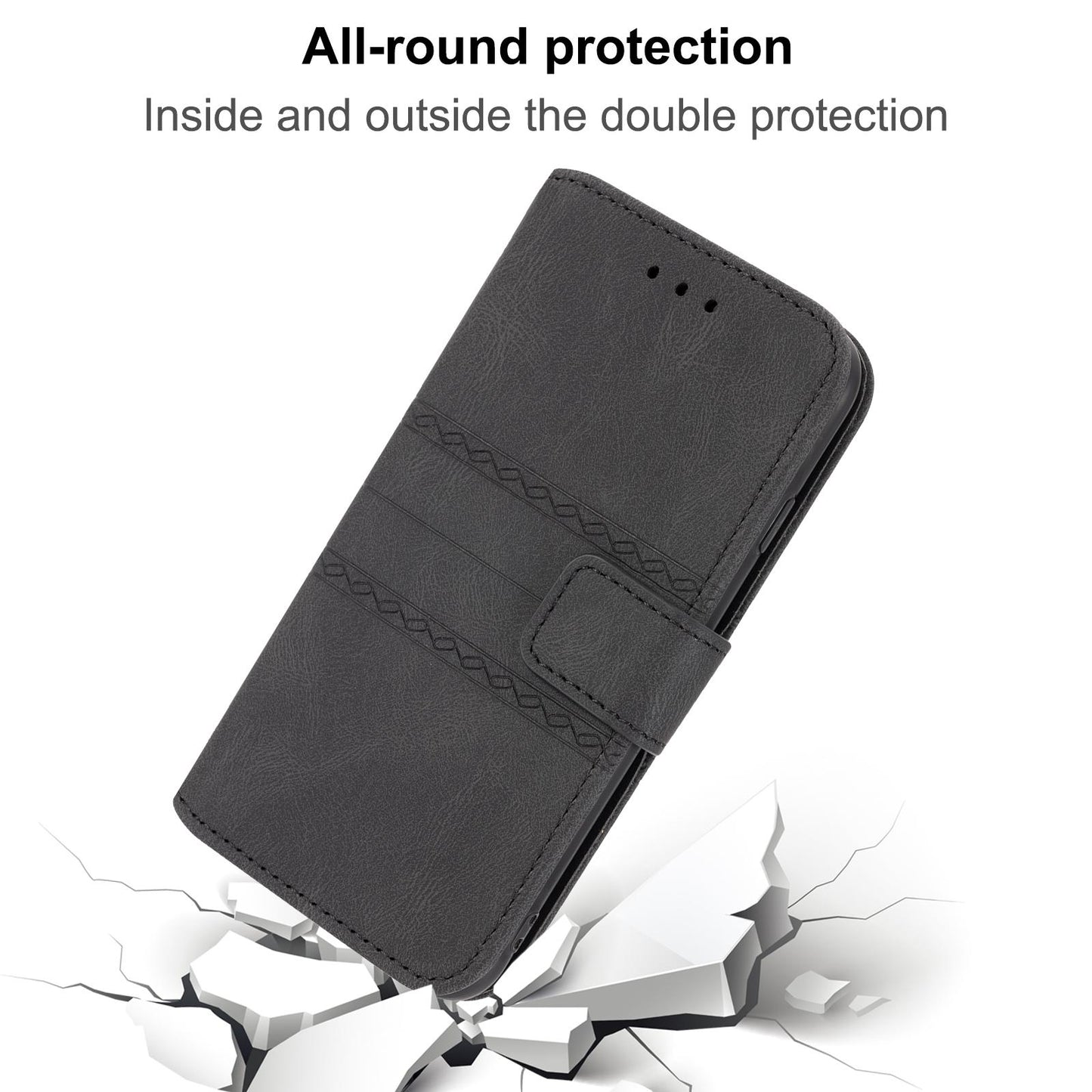For Redmi K90 Pro Max / Poco F8 Ultra Embossed Stripes Skin Feel Leather Phone Case(Black)