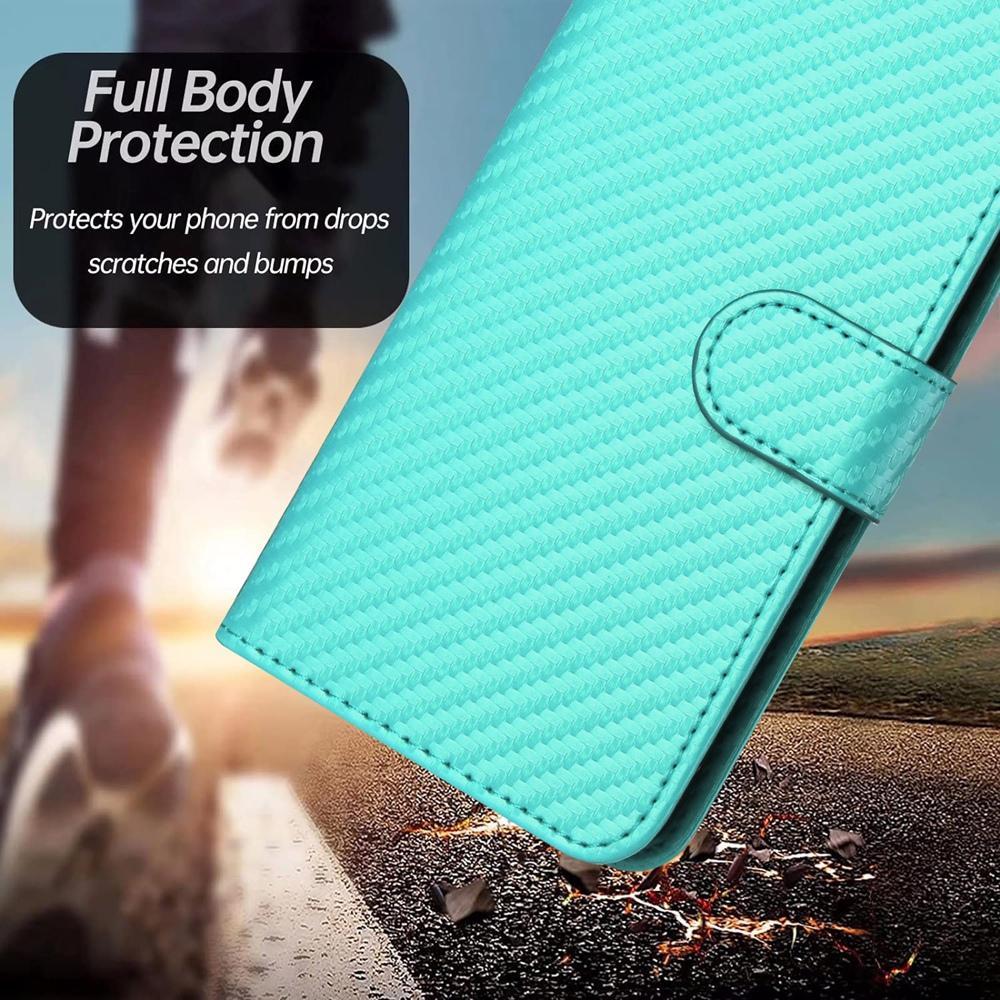 For Redmi K90 Pro Max / Poco F8 Ultra YX0070 Carbon Fiber Buckle Leather Phone Case with Lanyard(Light Blue)