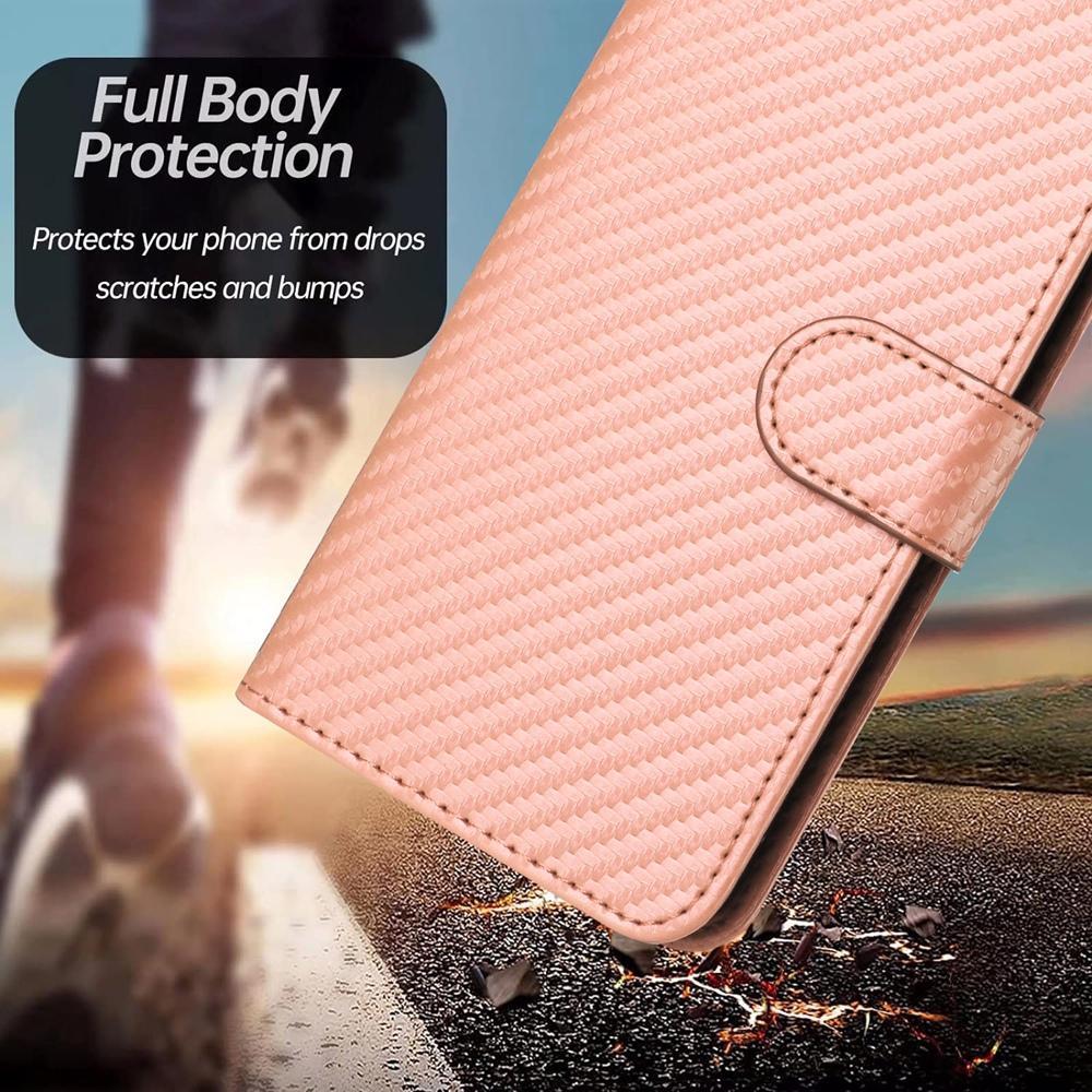 For Redmi K90 Pro Max / Poco F8 Ultra YX0070 Carbon Fiber Buckle Leather Phone Case with Lanyard(Pink)