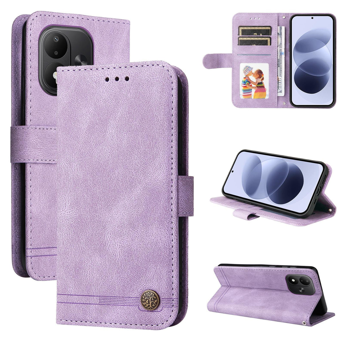 For Redmi Note 17 5G / 4G Global 169.7mm Skin Feel Life Tree Metal Button Leather Phone Case - Purple - EDA006821327B