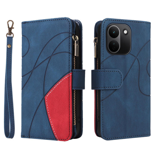 For Redmi Note 17 Pro+ 5G Global 163mm Dual-color 9 Card Slots Zipper Wallet Leather Phone Case(Blue)