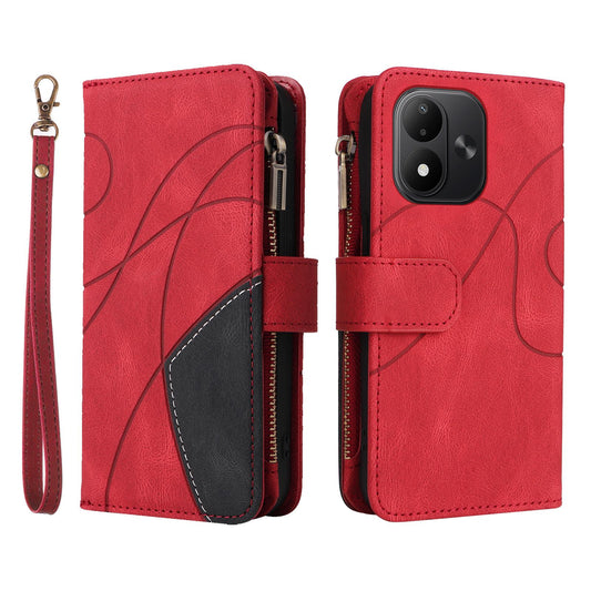 For Redmi Note 17 5G/4G Global 171mm Dual-color 9 Card Slots Zipper Wallet Leather Phone Case(Red)