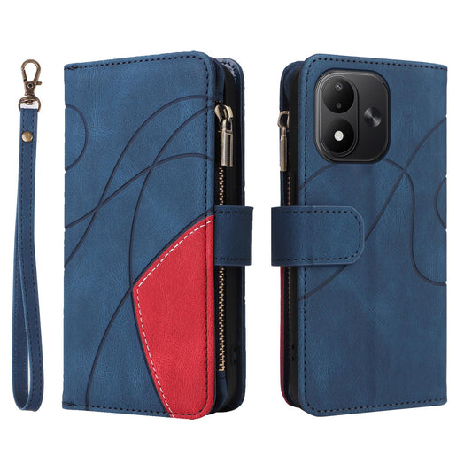 For Redmi Note 17 5G/4G Global 171mm Dual-color 9 Card Slots Zipper Wallet Leather Phone Case(Blue)
