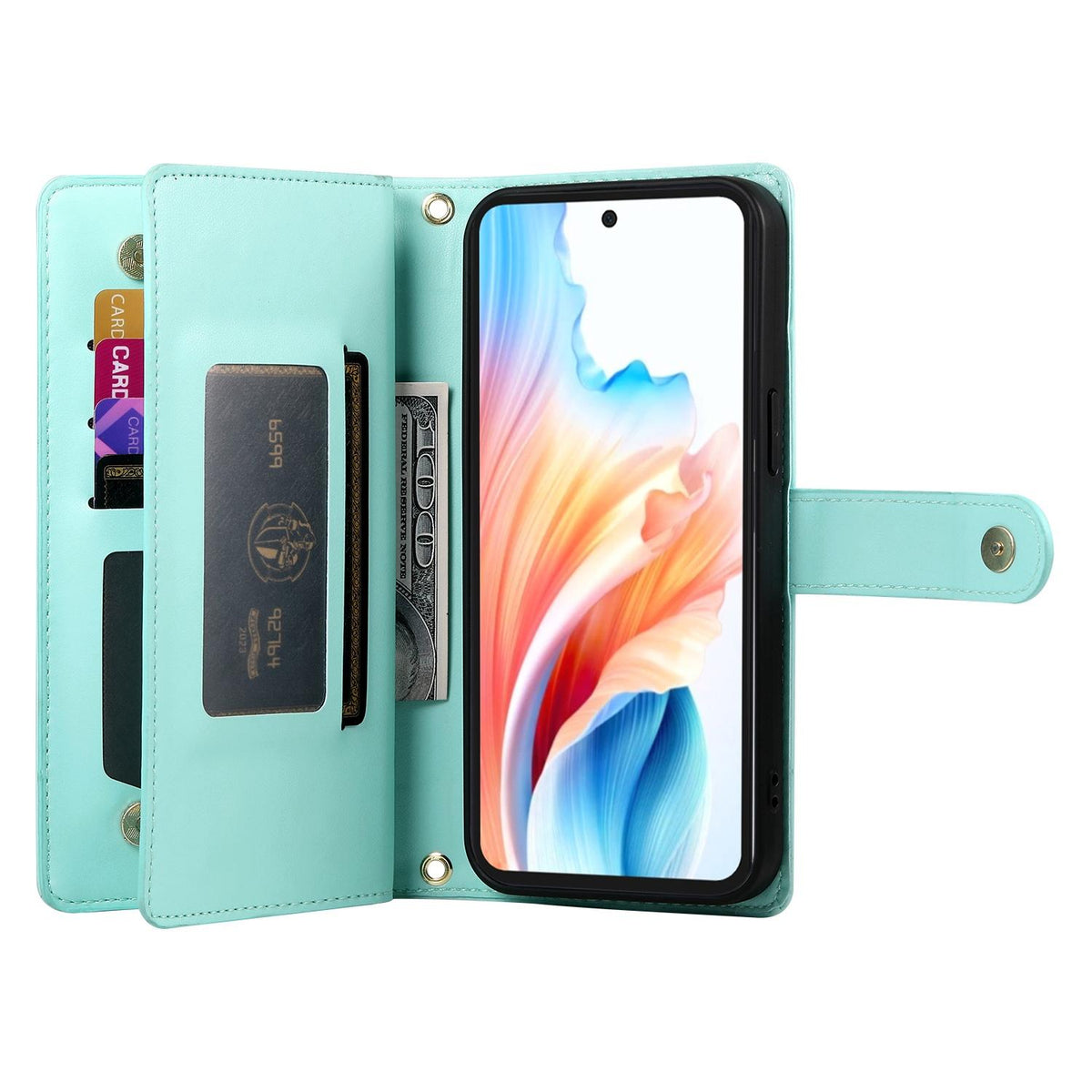 For Redmi K90 Pro Max / Poco F8 Ultra 5G Nine Card-slot Zipper Wallet Bag Leather Phone Case(Mint Green)