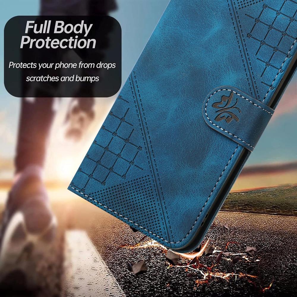 For Redmi K90 Pro Max / Poco F8 Ultra Grid Butterfly Embossed Pattern Leather Phone Case with Lanyard(Dark Blue)
