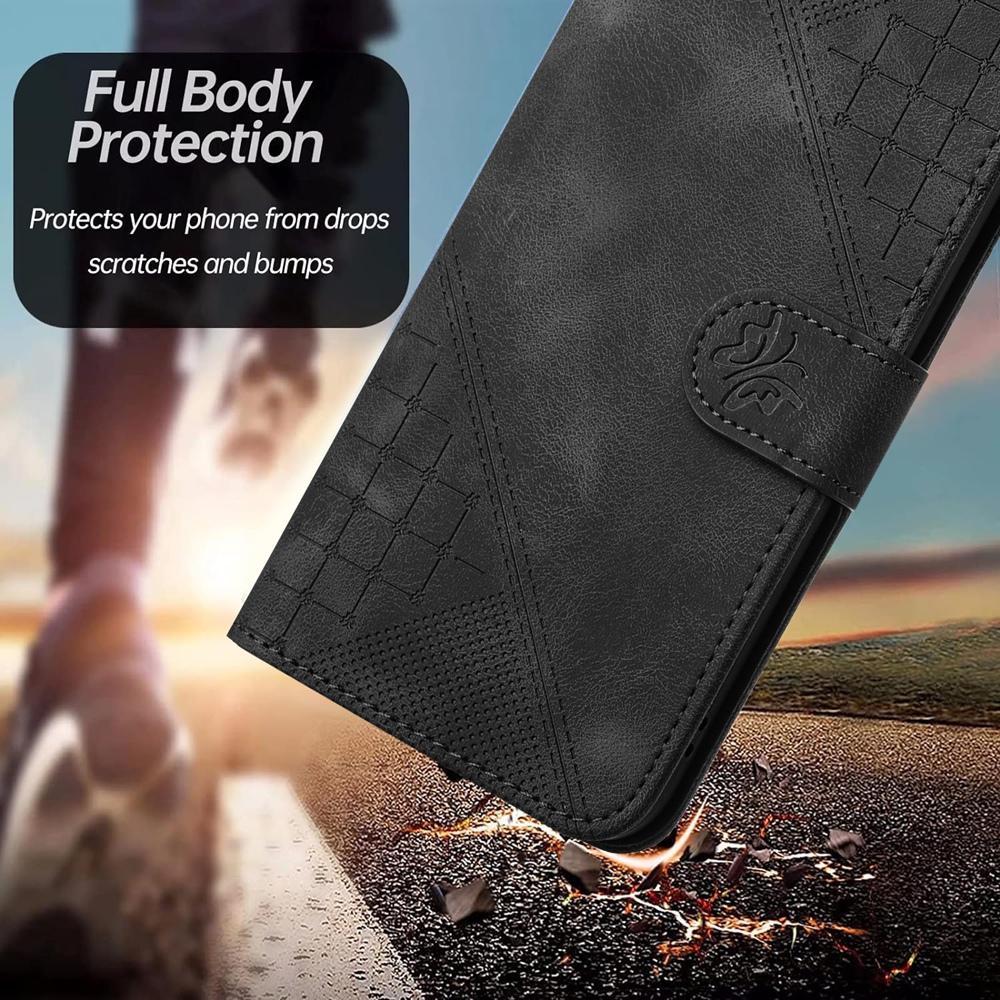 For Redmi K90 Pro Max / Poco F8 Ultra Grid Butterfly Embossed Pattern Leather Phone Case with Lanyard(Black)
