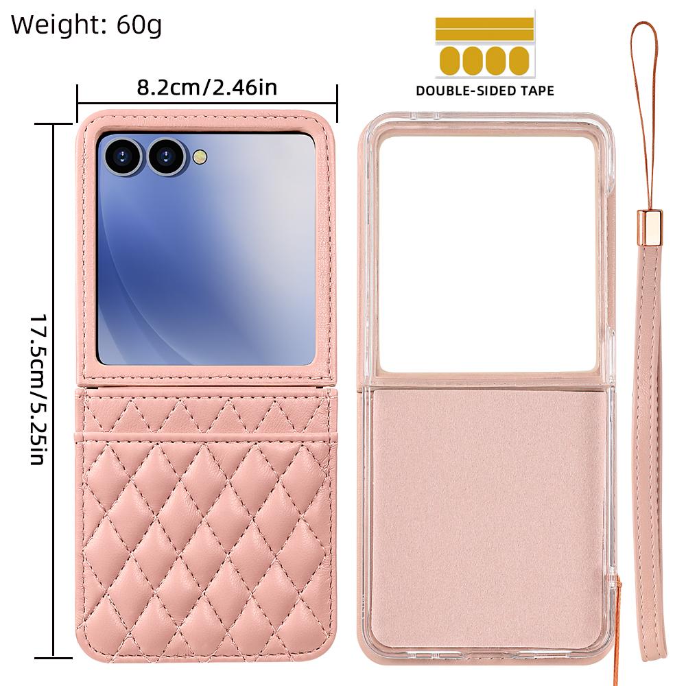 For Galaxy Z Flip8 5G VIETAO Rhombic Texture PU Card Slot Phone Case with Lanyard - Pink - EDA006978906A