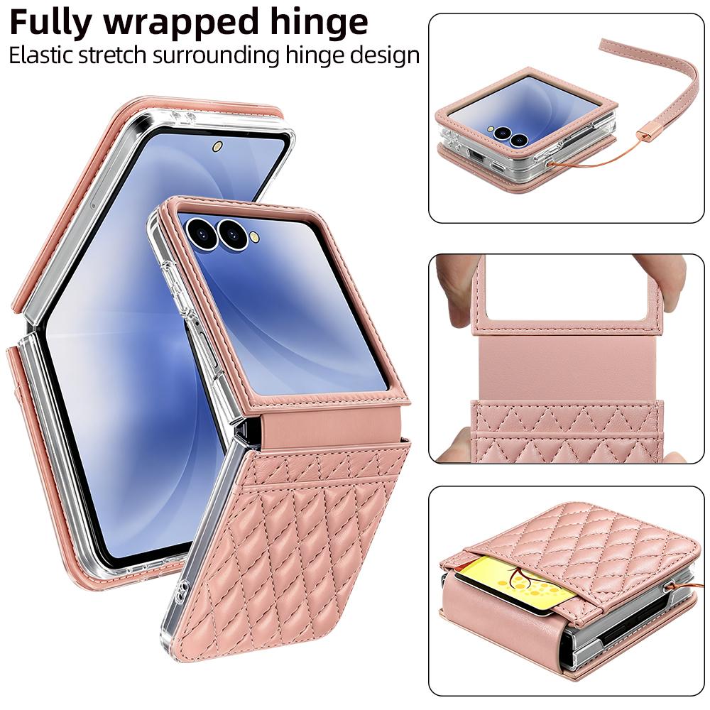 For Galaxy Z Flip8 5G VIETAO Rhombic Texture PU Card Slot Phone Case with Lanyard - Green - EDA006978906D