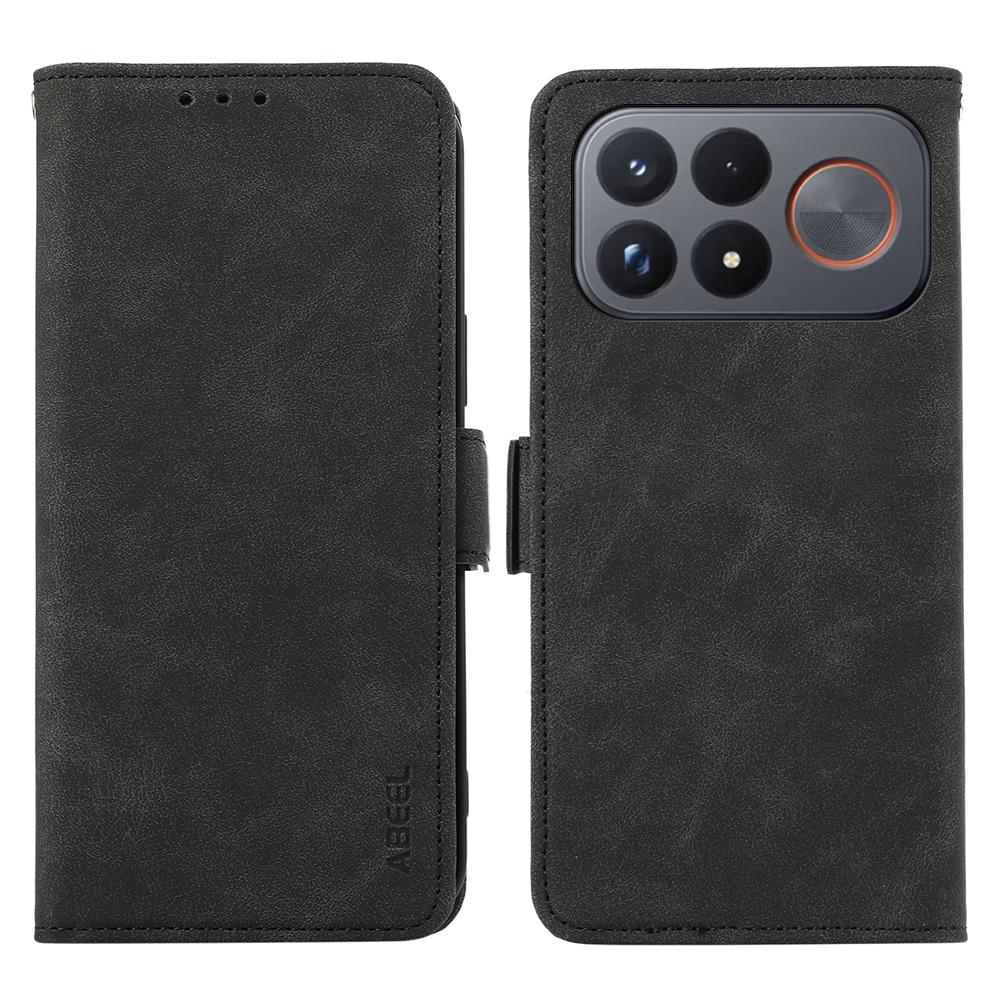 For Redmi K100 Pro Max/Poco F9 Ultra 5G ABEEL Frosted Magnetic RFID Leather Phone Case - Black - EDA007072925B