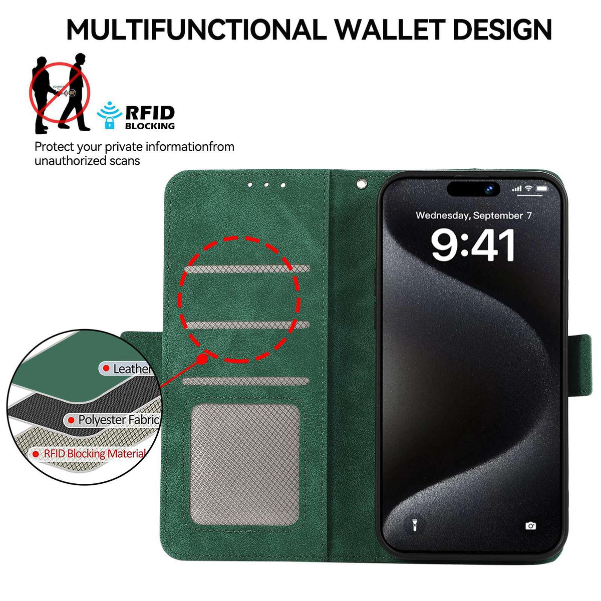 For Redmi K100 Pro Max/Poco F9 Ultra 5G ABEEL Frosted Magnetic RFID Leather Phone Case - Green - EDA007072925D
