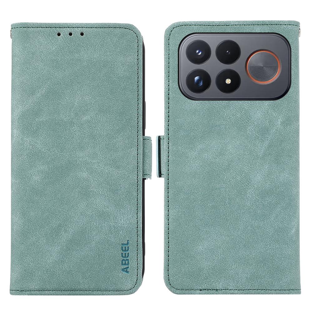 For Redmi K100 Pro Max/Poco F9 Ultra 5G ABEEL Frosted Magnetic RFID Leather Phone Case - Cyan - EDA007072925E