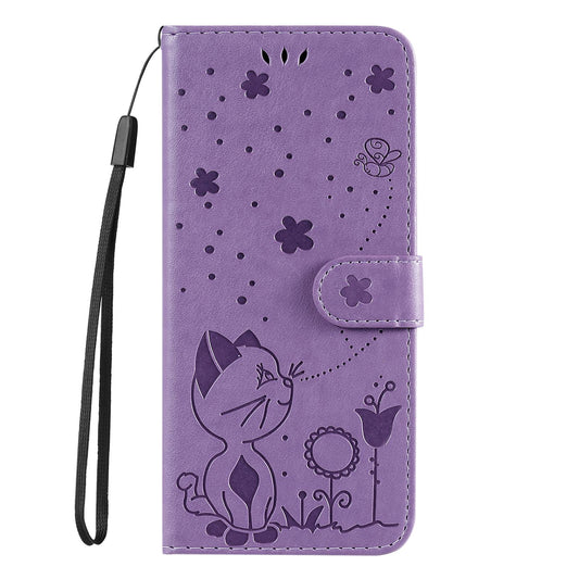 For Redmi 17C/14C 4G/A4 5G/Poco C75 5G Cat and Bee Embossed Flip Leather Phone Case - Purple - EDA007111214F