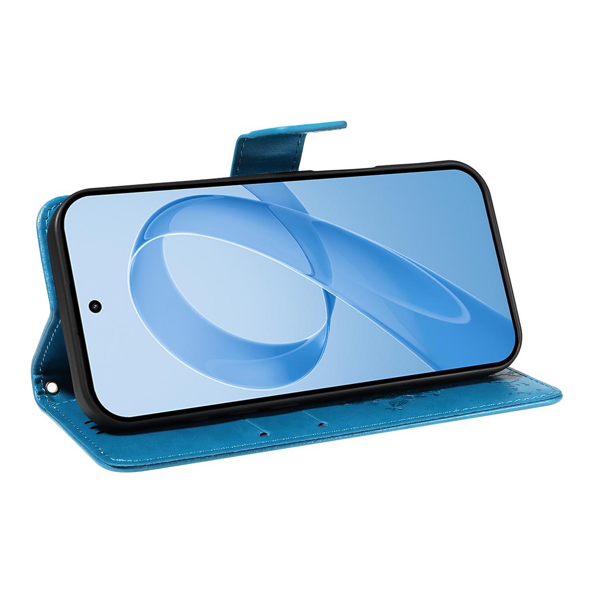 For Redmi K90 Pro Max/Poco F8 Ultra Tree & Cat Embossed Pattern Flip Leather Phone Case(Blue)