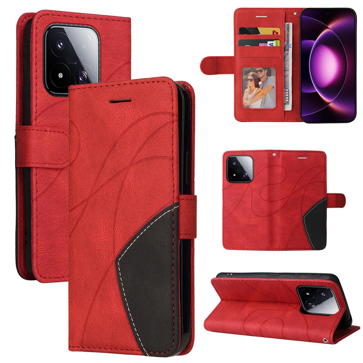 For Xiaomi 17 Max 5G Dual-color Splicing Flip Leather Phone Case - Red - EDA007133515B