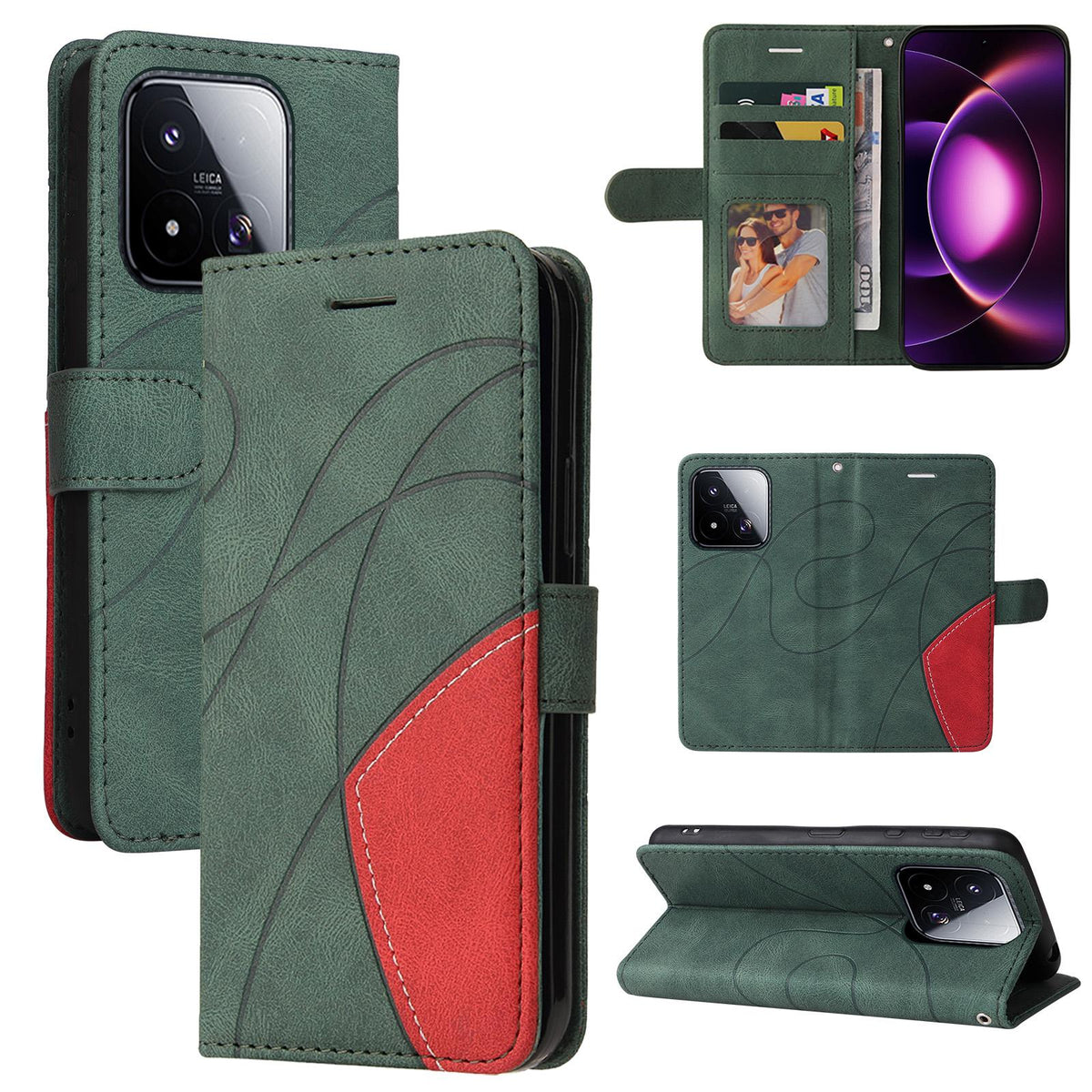 For Xiaomi 17 Max 5G Dual-color Splicing Flip Leather Phone Case - Green - EDA007133515D
