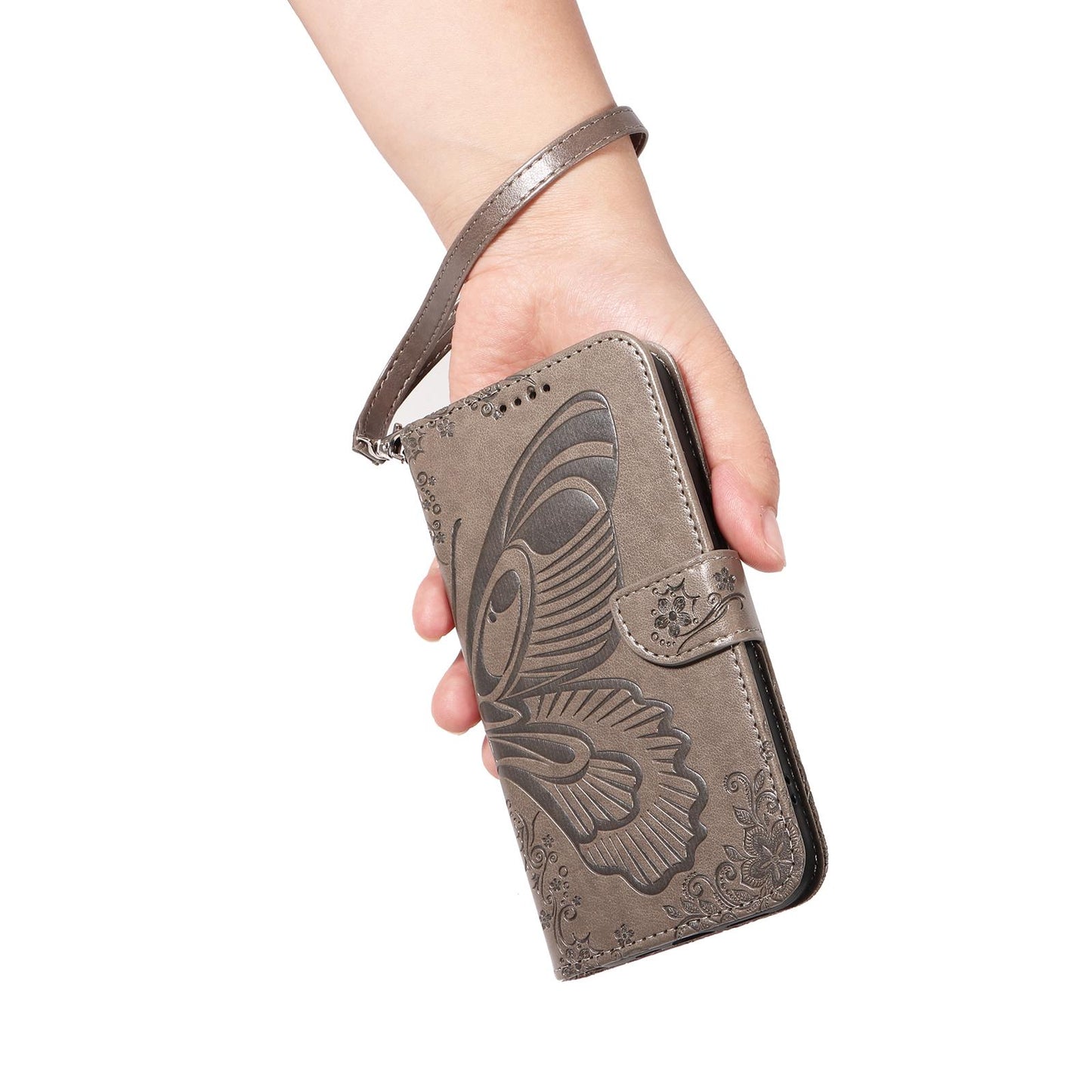 For Xiaomi Poco C95 Pro Swallowtail Butterfly Embossed Leather Phone Case(Grey)