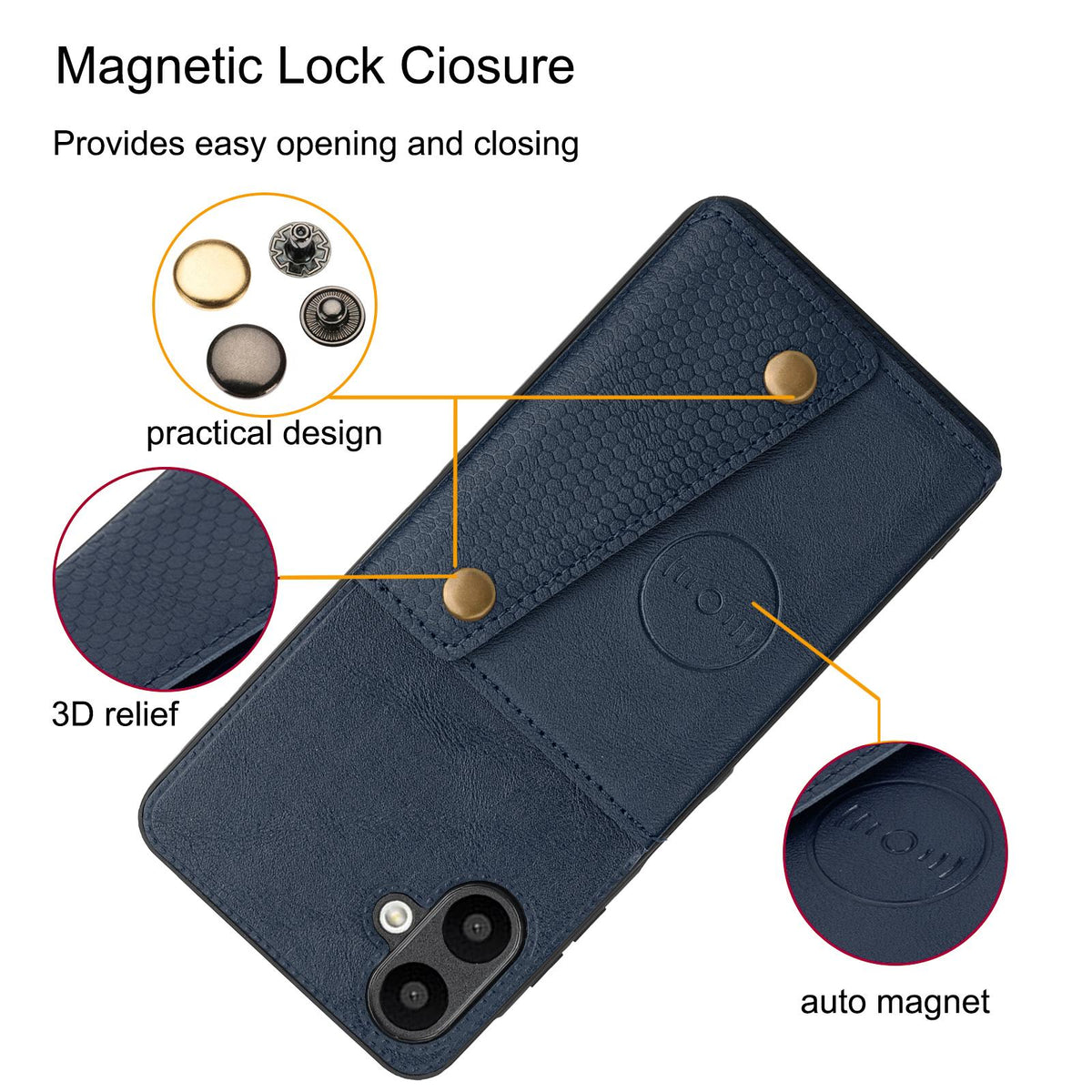 For Galaxy A07 5G Global Double Buckle Card Slots Magnetic Phone Case - Black - EDA007149709A