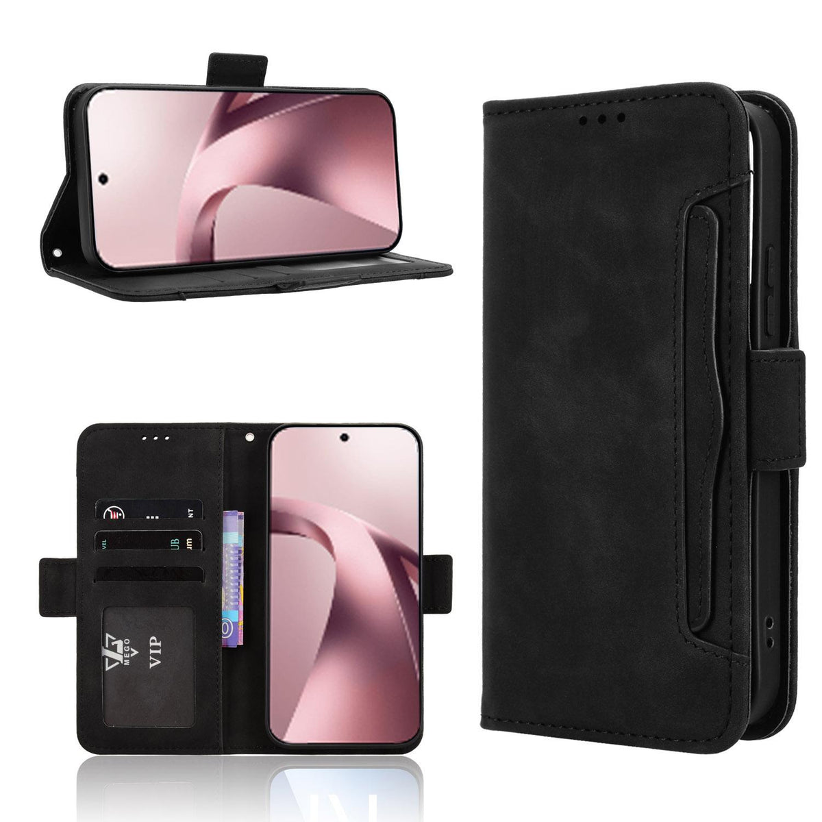 For Xiaomi 17T Pro 5G Skin Feel Calf Texture Card Slots Leather Phone Case - Black - EDA007152115B