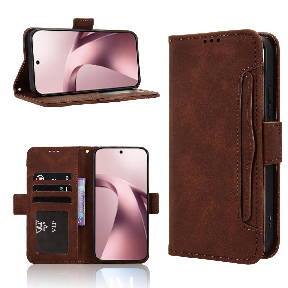 For Xiaomi 17T Pro 5G Skin Feel Calf Texture Card Slots Leather Phone Case - Brown - EDA007152115E