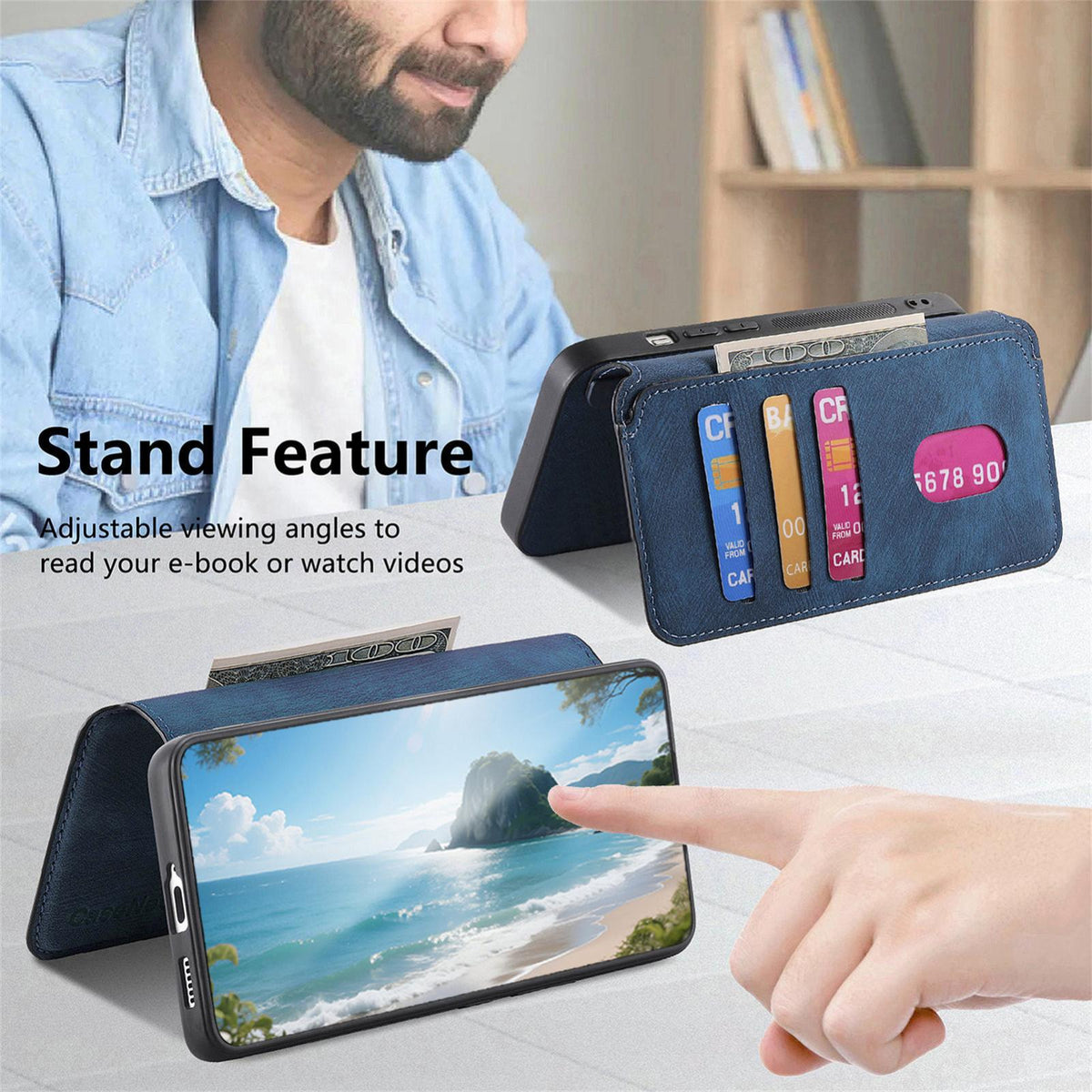 For Motorola Moto G67 Power 5G CaseNeo MagSafe RFID Anti-theft Retro Leather Phone Case - Blue - EDA007225928C