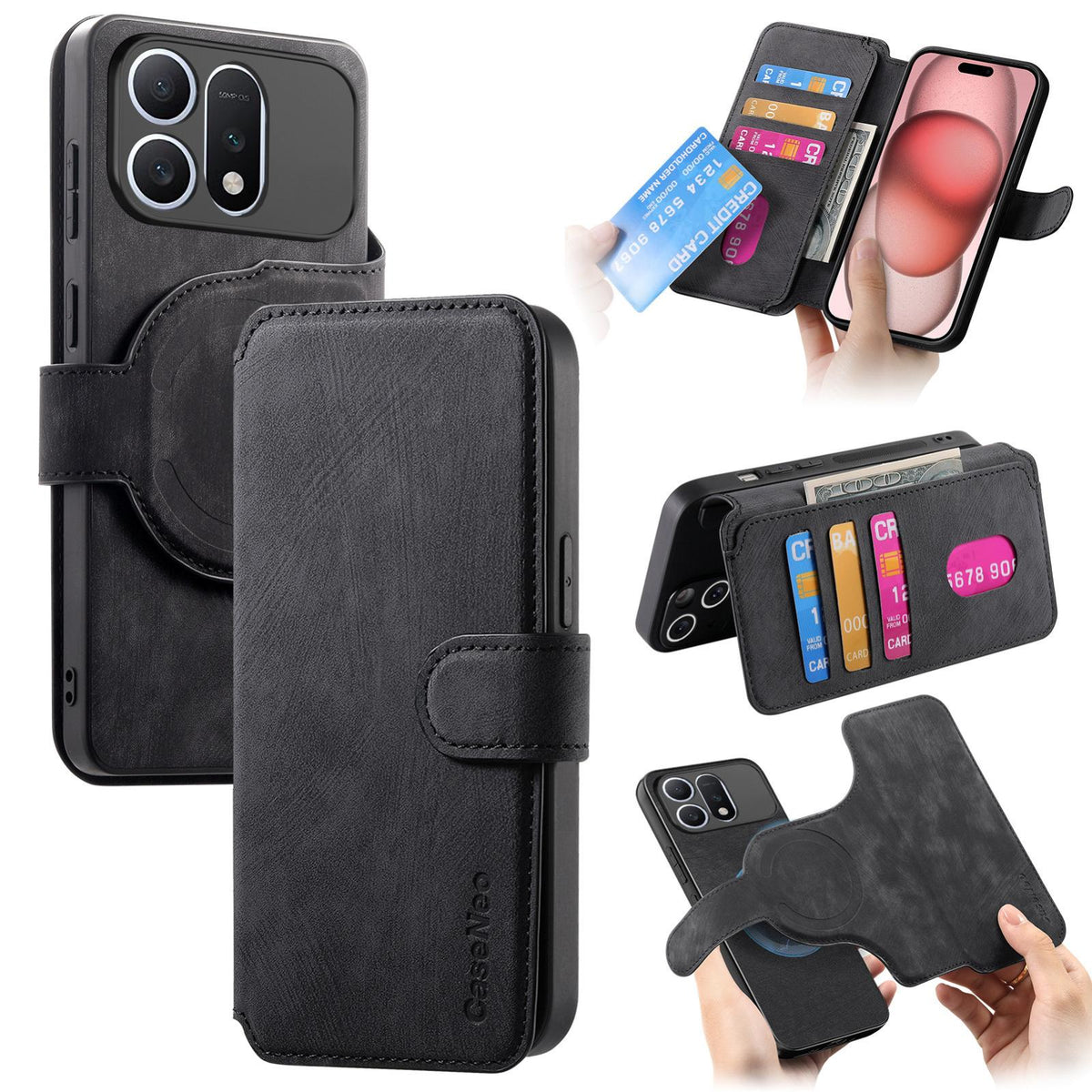 For Honor Win Turbo 5G CaseNeo MagSafe RFID Anti-theft Retro Leather Phone Case - Black - EDA007226226A