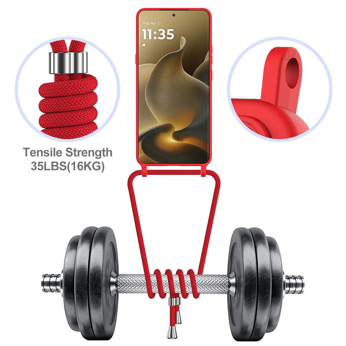 For Motorola Signature 5G / Edge 70 Ultra Integrated Card Bag Solid Color Liquid Silicone Phone Case with Lanyard - Red - EDA007261021A