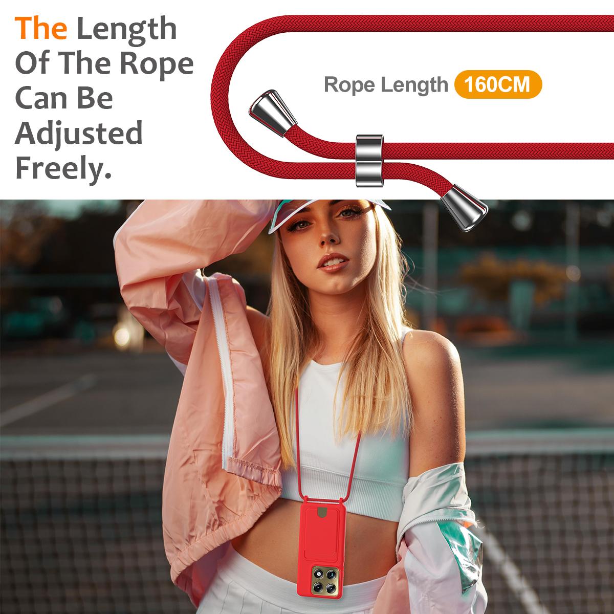 For Motorola Signature 5G / Edge 70 Ultra Integrated Card Bag Solid Color Liquid Silicone Phone Case with Lanyard - Red - EDA007261021A