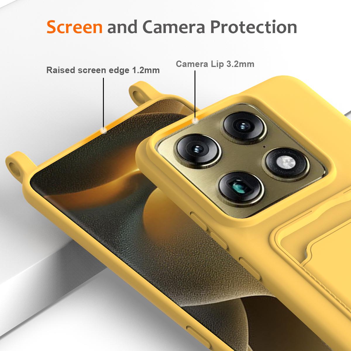 For Motorola Signature 5G / Edge 70 Ultra Integrated Card Bag Solid Color Liquid Silicone Phone Case with Lanyard - Yellow - EDA007261021D