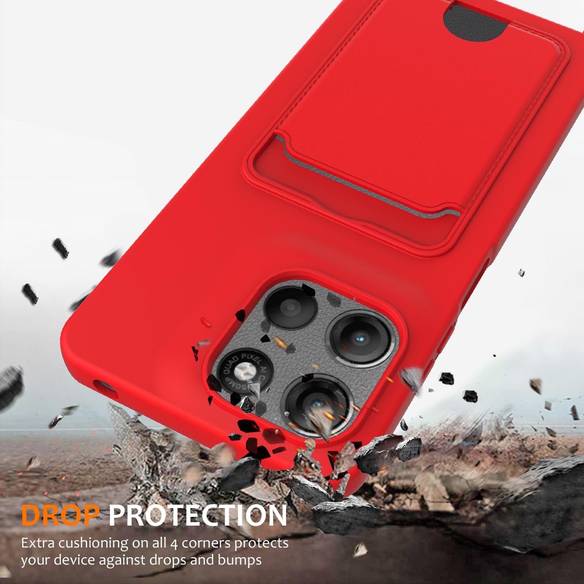 For Motorola Moto G Max 5G / G87 5G Integrated Card Bag Solid Color Liquid Silicone Phone Case with Lanyard - Red - EDA007261023A
