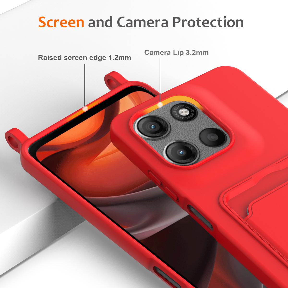 For Motorola Moto G Max 5G / G87 5G Integrated Card Bag Solid Color Liquid Silicone Phone Case with Lanyard - Red - EDA007261023A