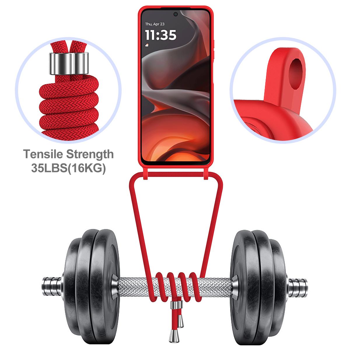 For Motorola Moto G Max 5G / G87 5G Integrated Card Bag Solid Color Liquid Silicone Phone Case with Lanyard - Red - EDA007261023A
