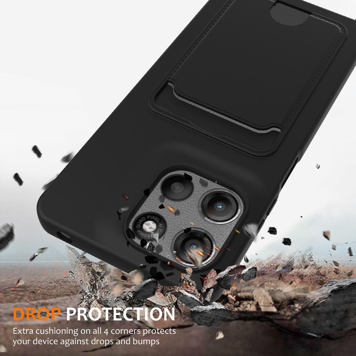 For Motorola Moto G Max 5G / G87 5G Integrated Card Bag Solid Color Liquid Silicone Phone Case with Lanyard - Black - EDA007261023C