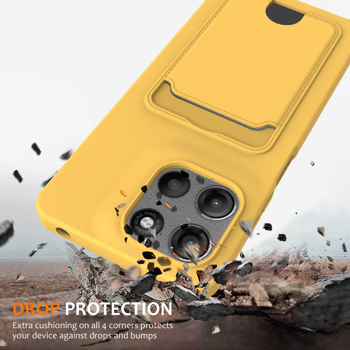 For Motorola Moto G Max 5G / G87 5G Integrated Card Bag Solid Color Liquid Silicone Phone Case with Lanyard - Yellow - EDA007261023D