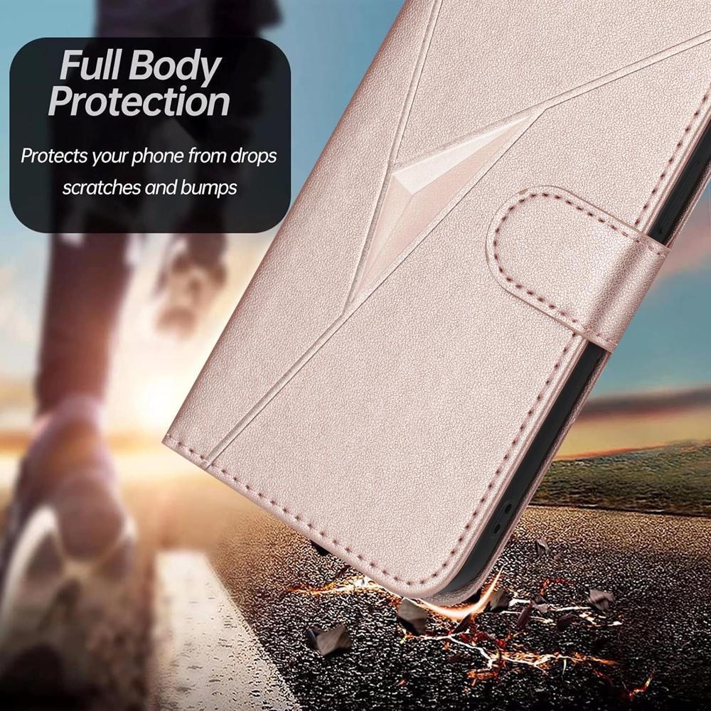 For Redmi K90 Pro Max / Poco F8 Ultra Triangle Pattern Buckle Clasp Leather Phone Case(Rose Gold)