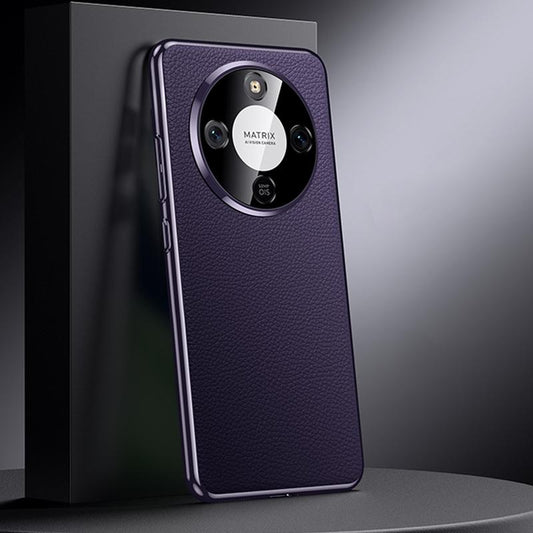 For Honor X70 5G Genuine Leather PC Phone Case - Dark Purple - EDA007287908E
