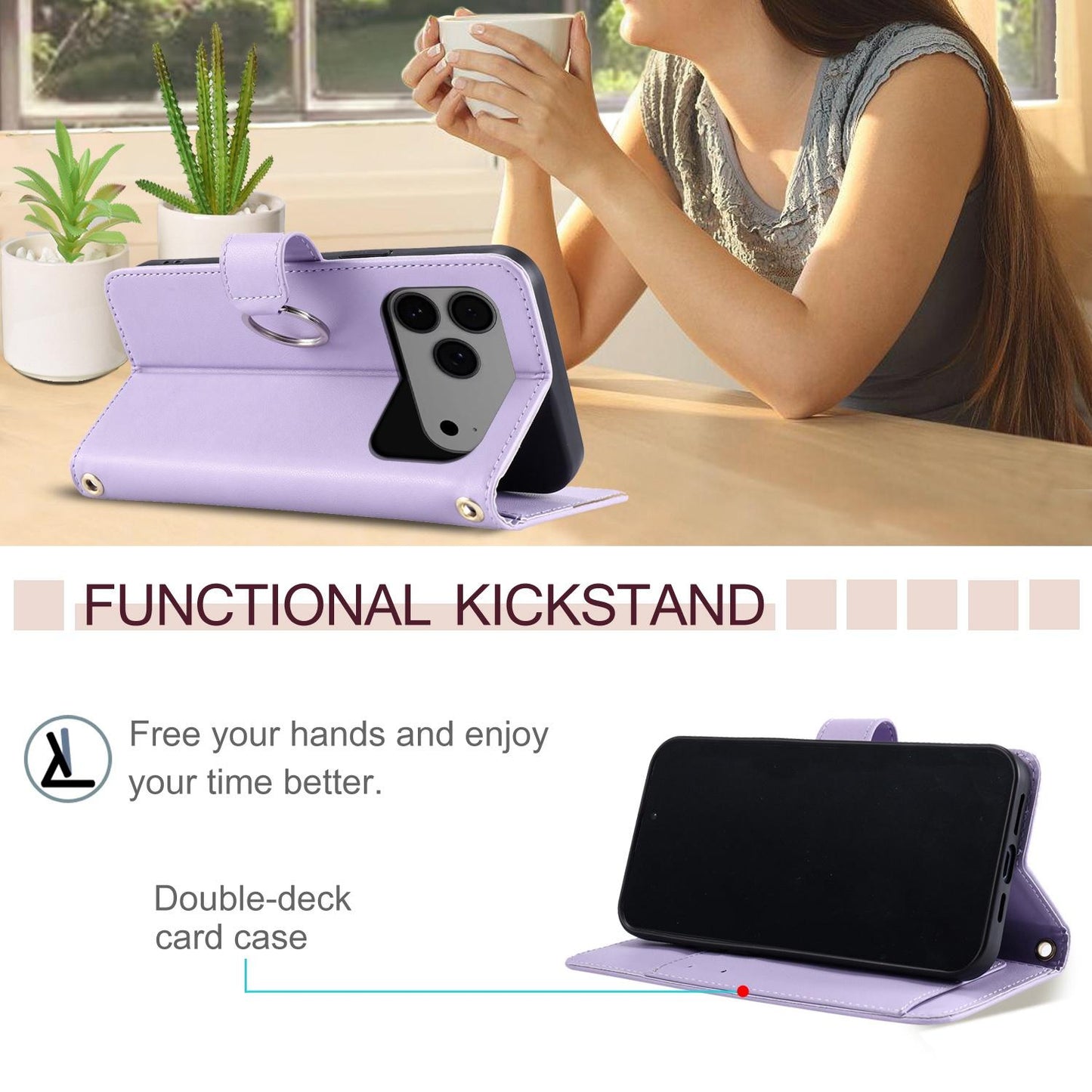 For iPhone 17 Pro Ring Buckle Rhombic Leather Phone Case(Purple)