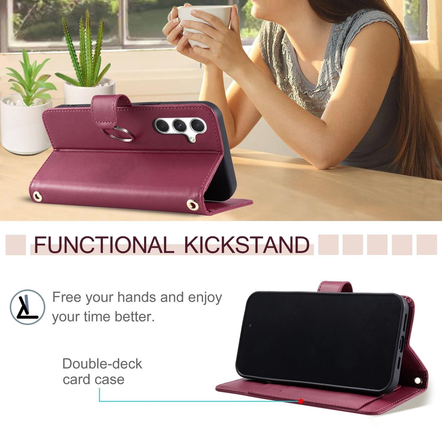 For Galaxy S26+ 5G Ring Buckle Rhombic Leather Phone Case(Red)