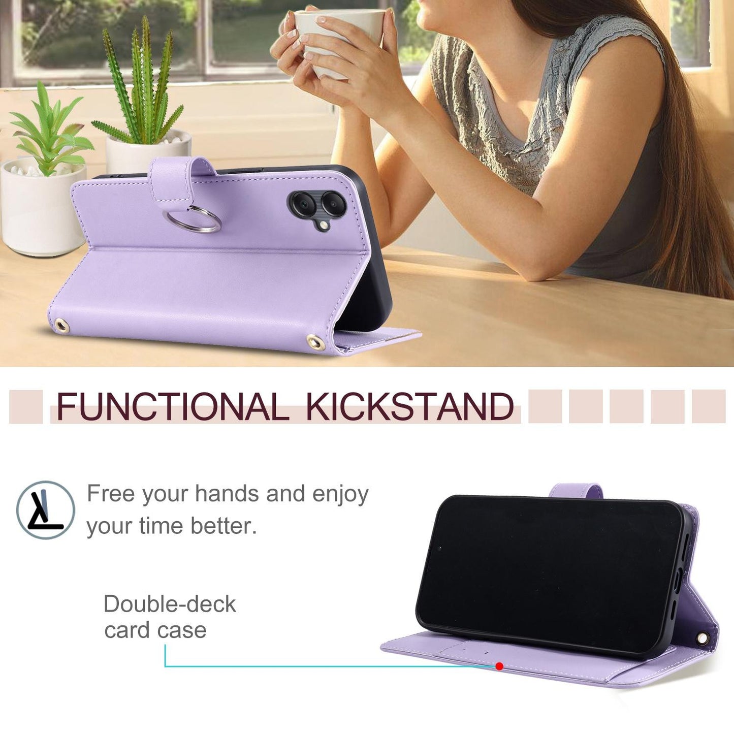 For Galaxy A08 / A07 4G / 5G Ring Buckle Rhombic Leather Phone Case(Purple)