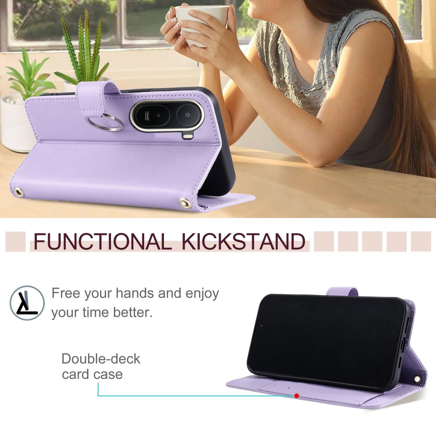 For Redmi A7 Pro 4G / 5G / Poco C81 Ring Buckle Rhombic Leather Phone Case(Purple)