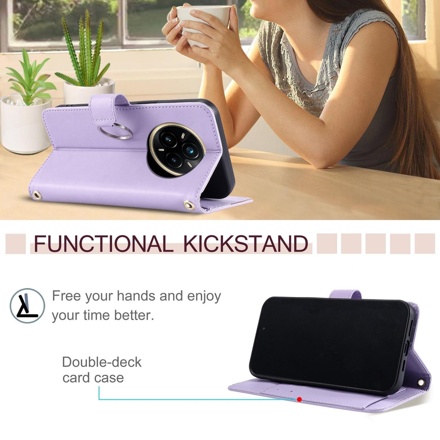 For Realme 14 Pro+ Ring Buckle Rhombic Leather Phone Case(Purple)