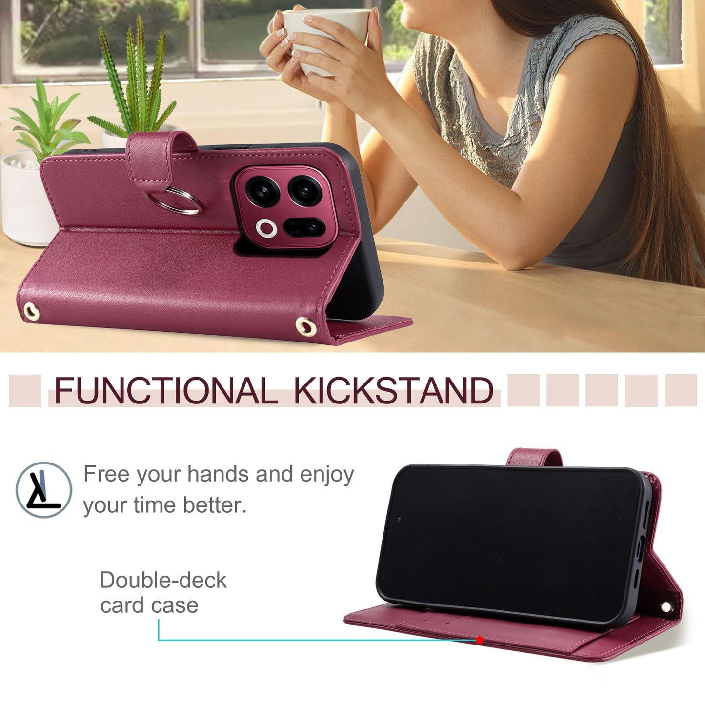 For OPPO Find X9 Ring Buckle Rhombic Leather Phone Case(Red)