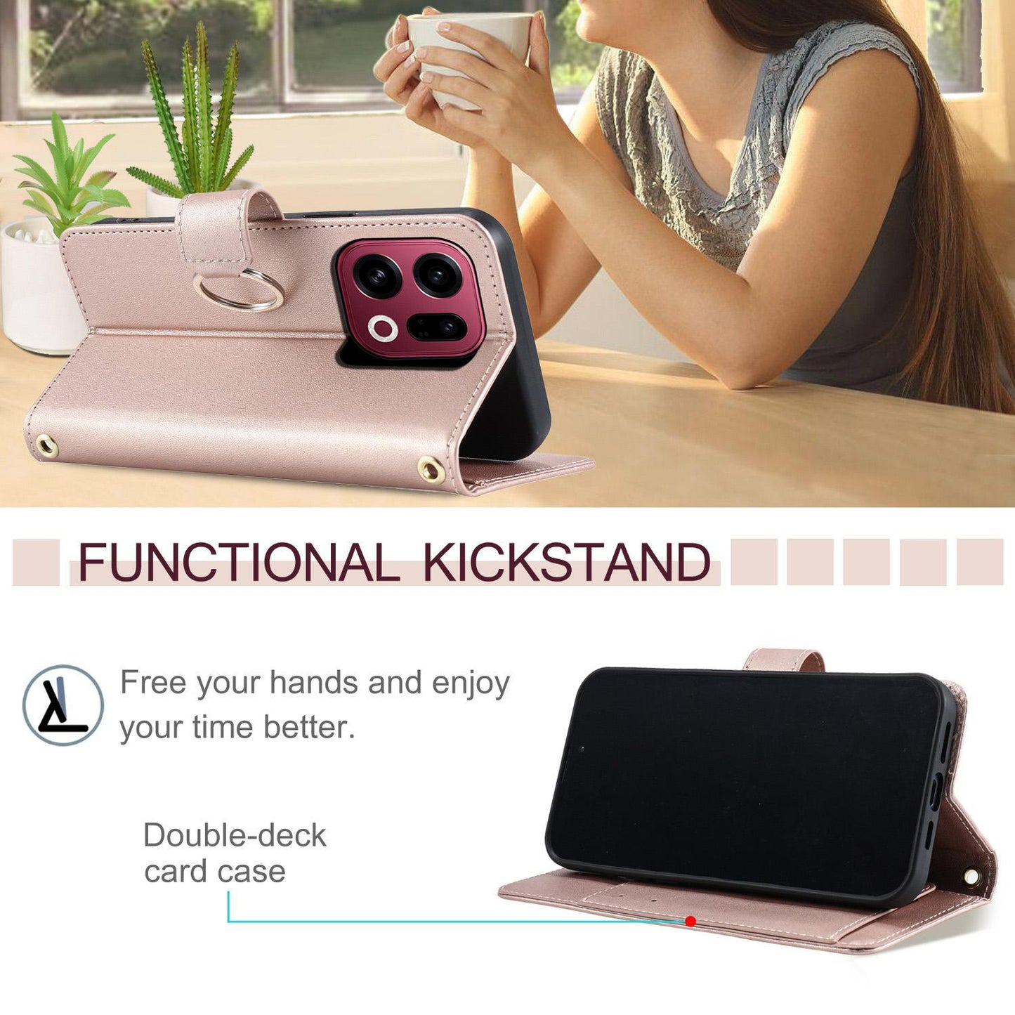 For OPPO Find X9 Ring Buckle Rhombic Leather Phone Case(Rose Gold)