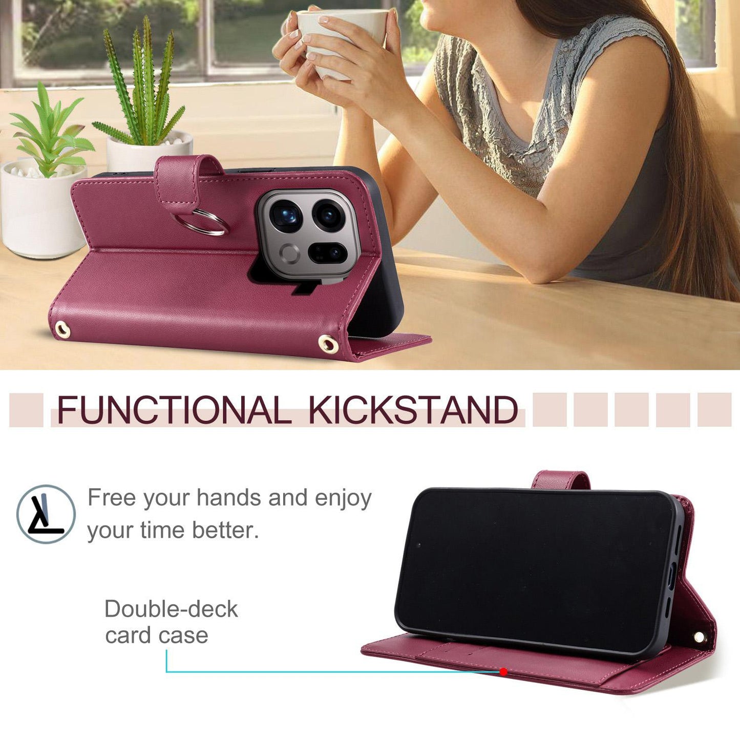 For OPPO Find X9 Pro Ring Buckle Rhombic Leather Phone Case(Red)