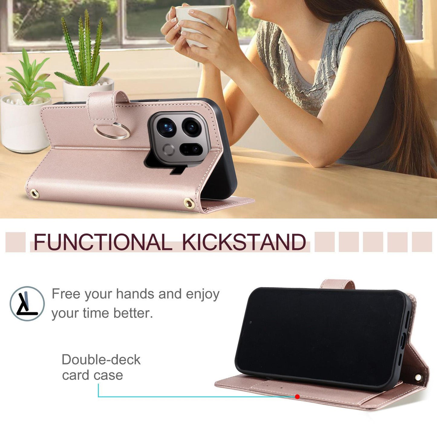 For OPPO Find X9 Pro Ring Buckle Rhombic Leather Phone Case(Rose Gold)