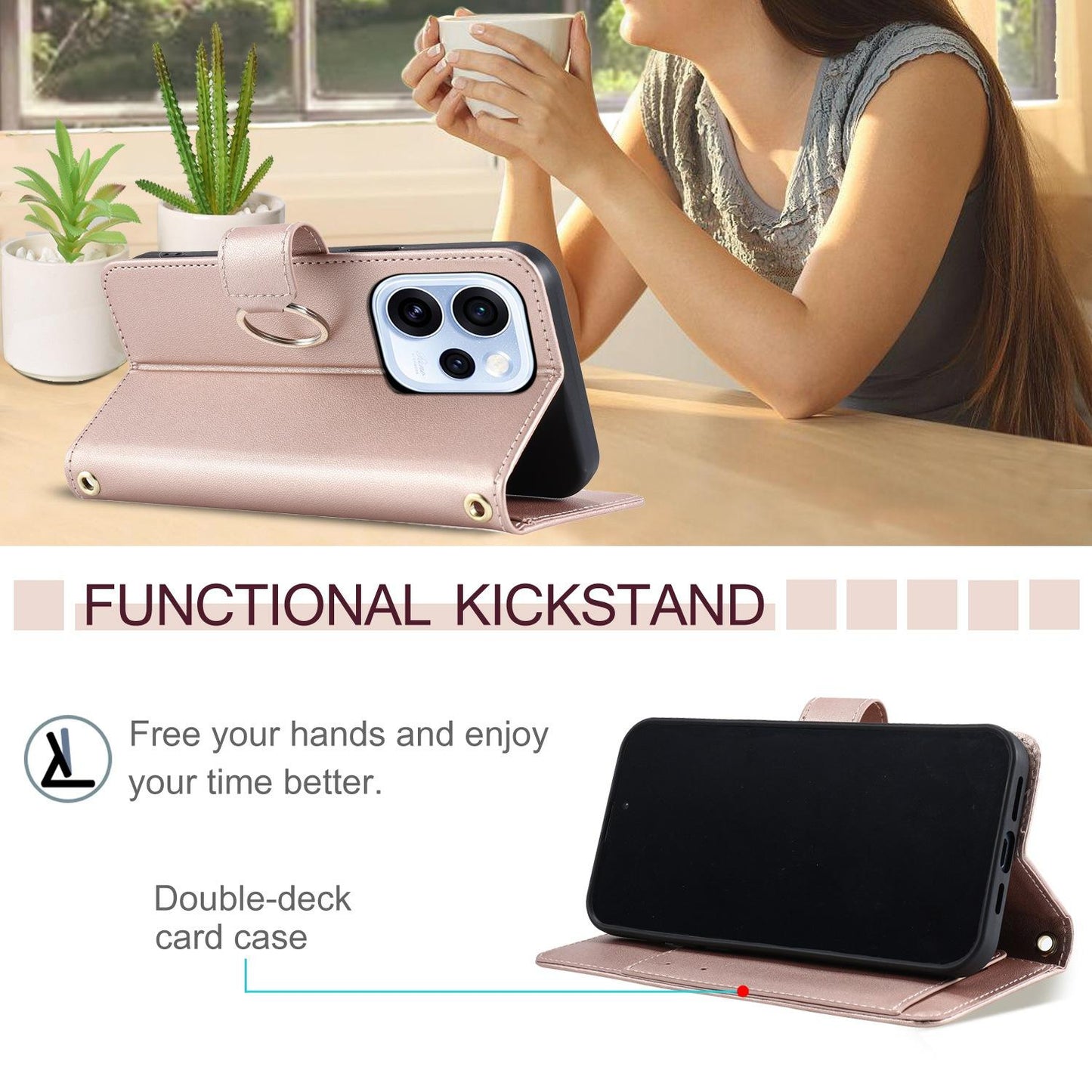 For OPPO Reno15 F 5G Global Ring Buckle Rhombic Leather Phone Case(Rose Gold)