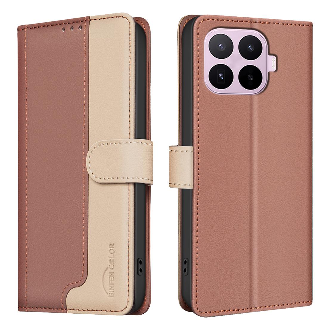 For Xiaomi 17T Pro 5G Color Matching RFID Anti-theft Leather Phone Case - Brown - EDA007366910B